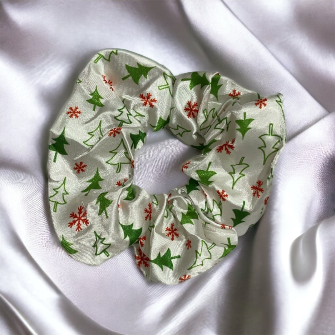 White silk snowflake scrunchie