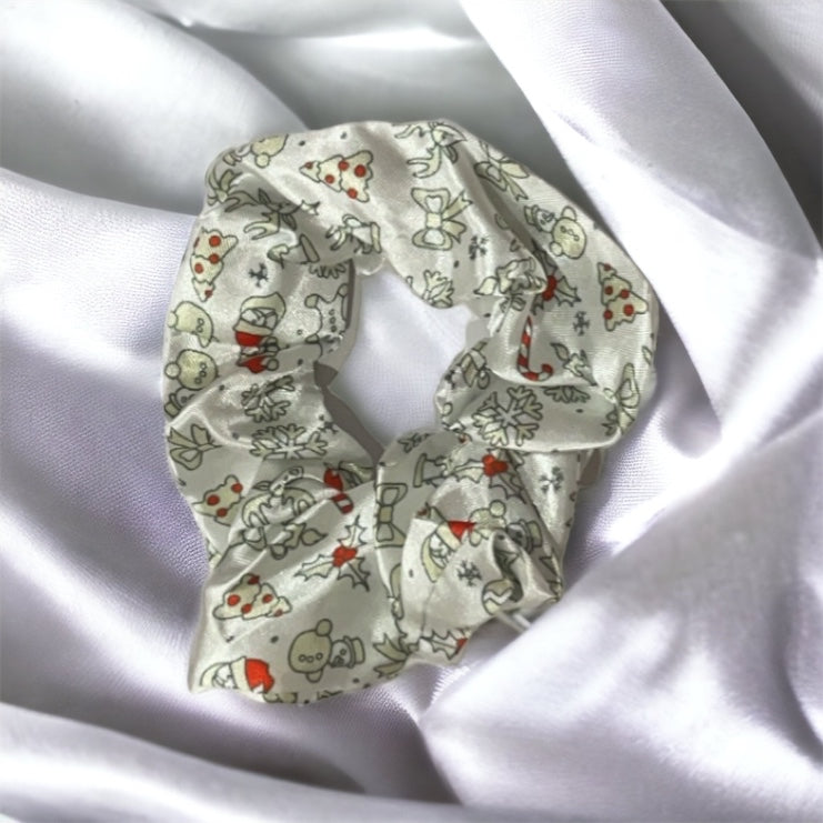 White silk Xmas scrunchie