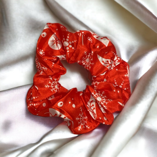 Red silk snowflake scrunchie