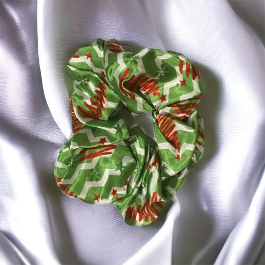 Green silk Christmas tree scrunchie