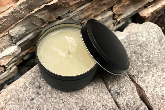 Large black travel tin candle