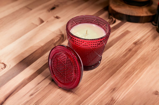 Large red diamond Danube candle-lavender