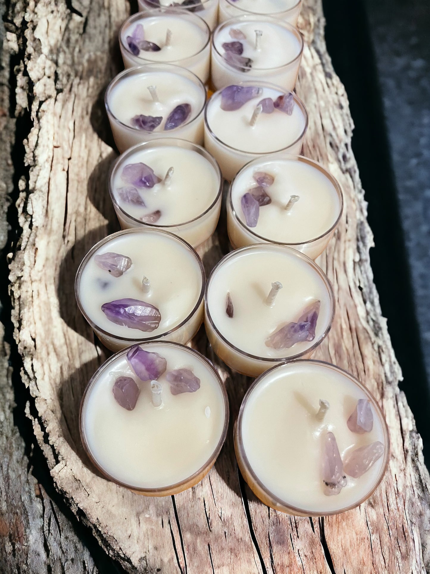 Amethyst crystal infused tealights (6 pack) -scented in lavender